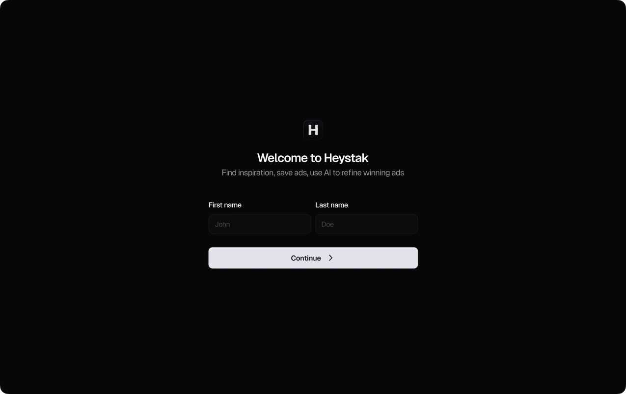 Heystak — Welcome screen